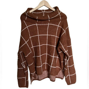 Lumiere • Cowl Neck Plaid Geometric Sweater